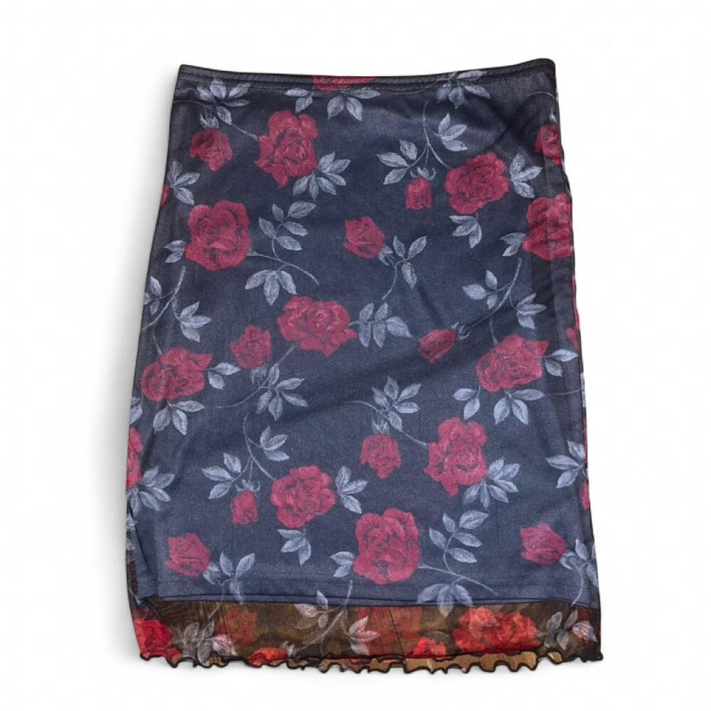 Eye Candy Women's Red and Black Roses Mesh Skirt SZ S Romantic Whimsygoth